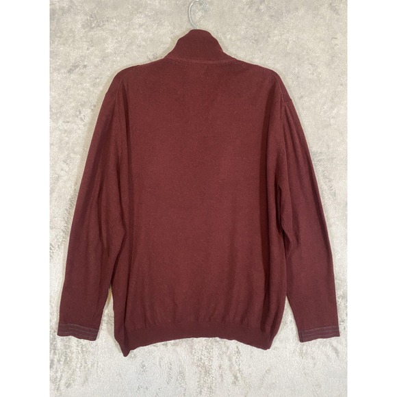 Alan Flusser Sweater Mens XL Burgundy Quarter Zip Cotton Cashmere Mock Neck - Picture 7 of 8